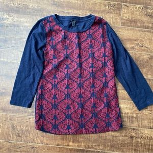 J. Crew 3/4 Navy & Burgundy Top